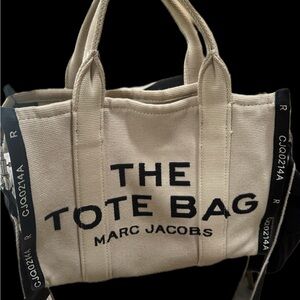 Marc Jacobs Beige and Black Canvas Tote Bag